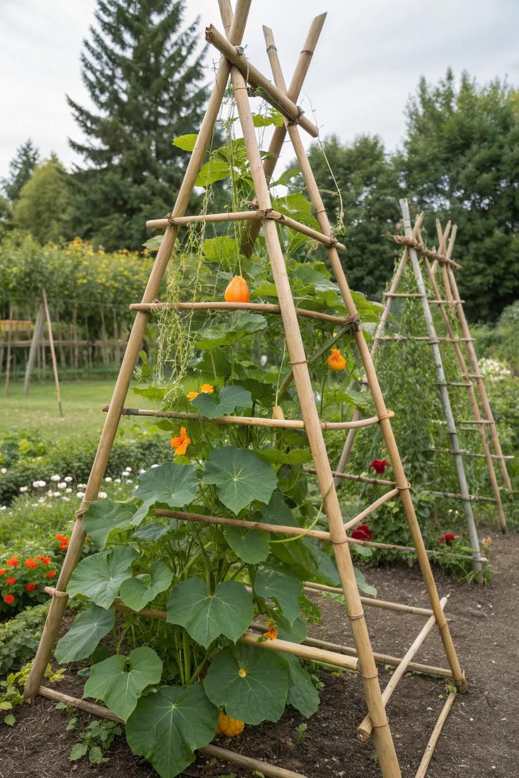 Support your plants with a sturdy A-frame bamboo trellis.