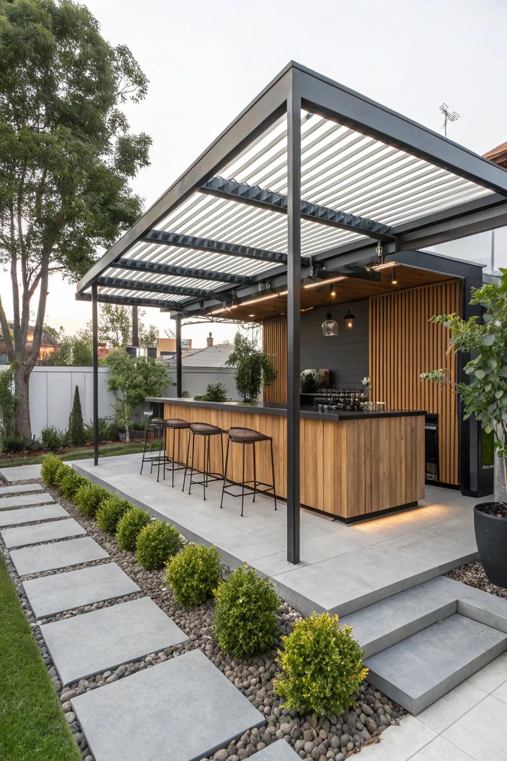 A modern pergola bar that combines style and functionality.