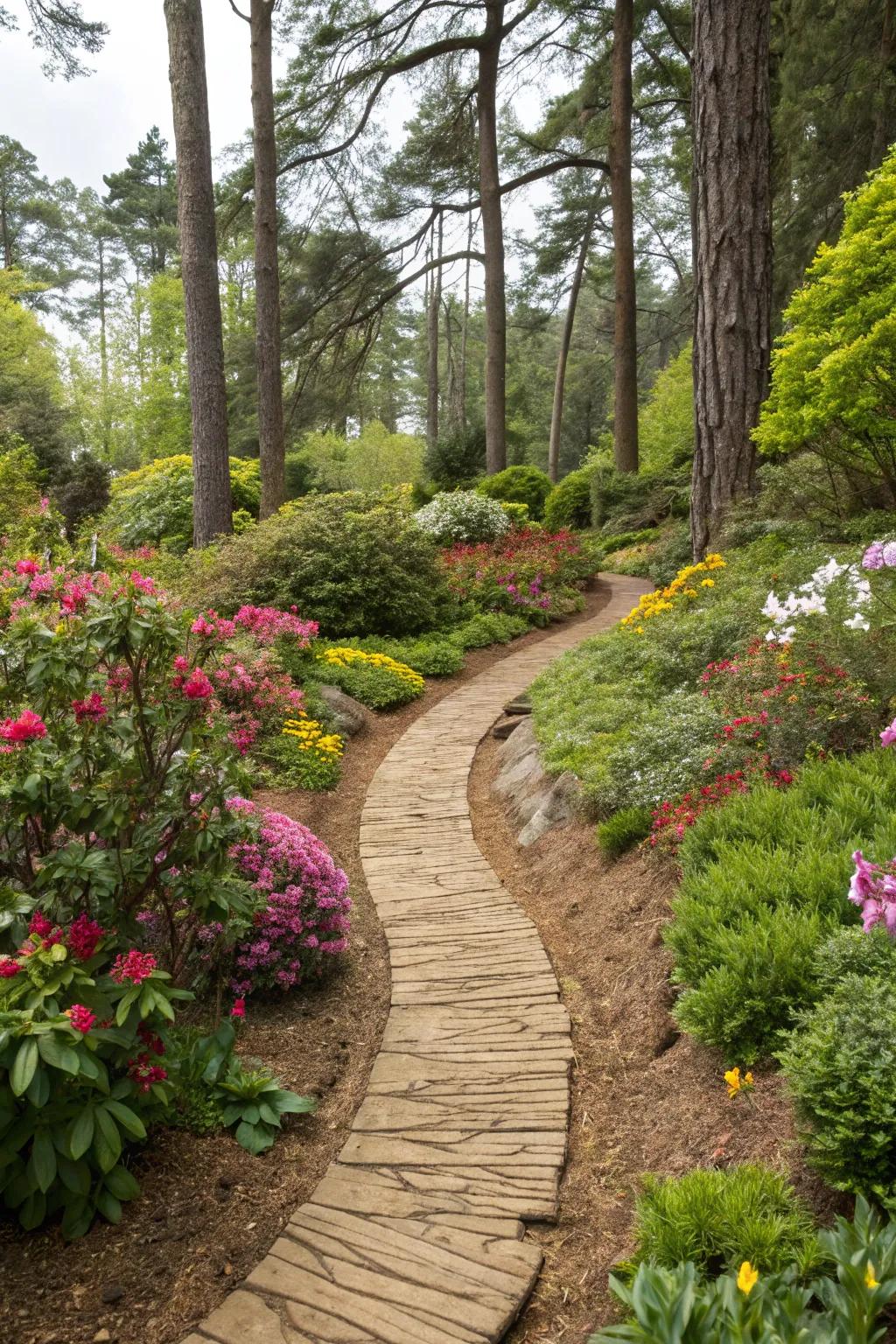Guide your walks with nature-inspired bark pathways.