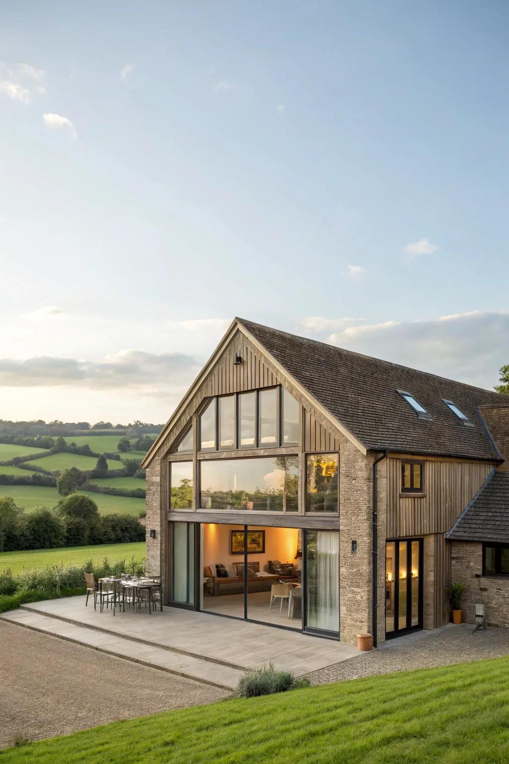 Barn with integrated living quarters for a cozy retreat.