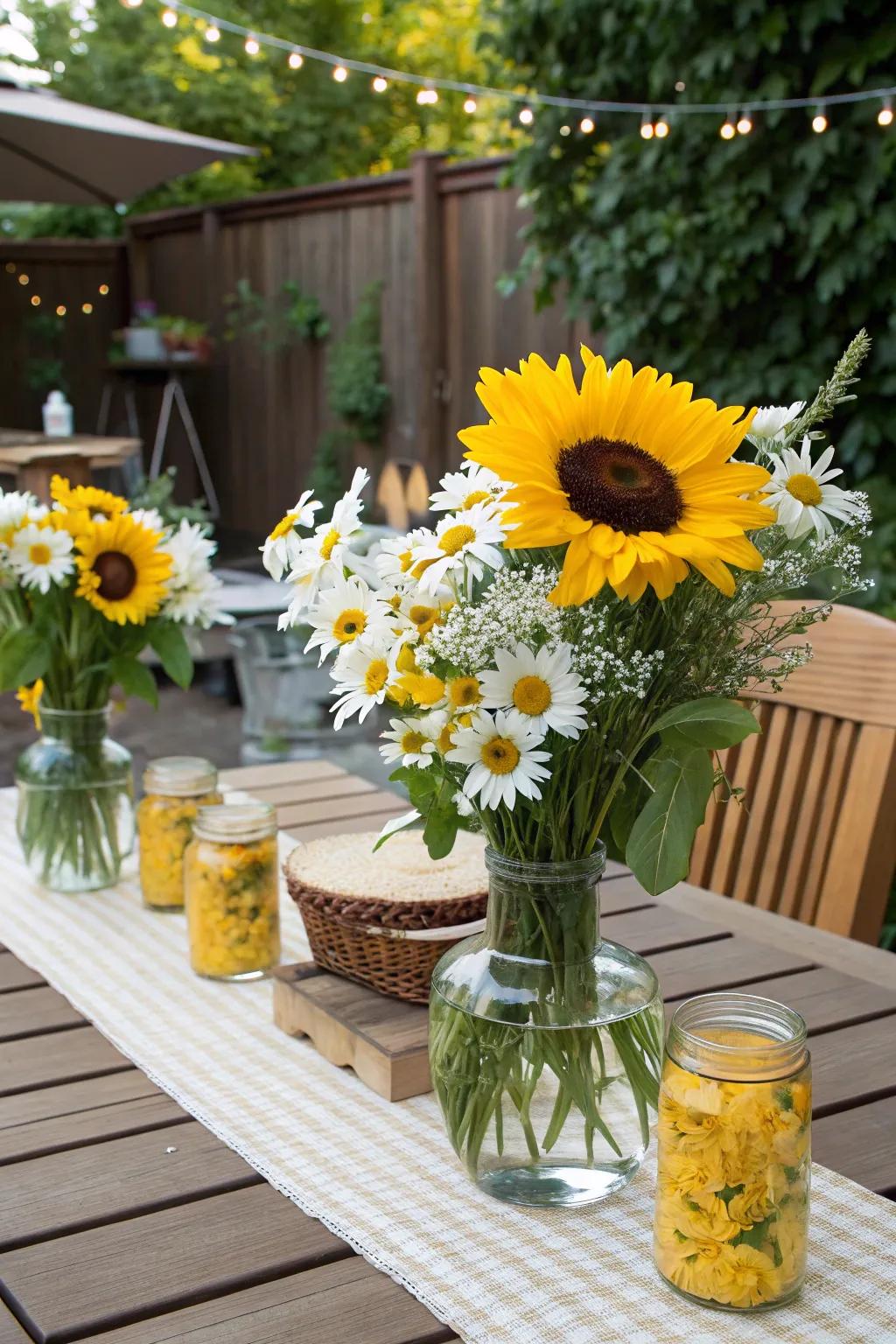 Brighten up your BBQ with colorful floral arrangements.