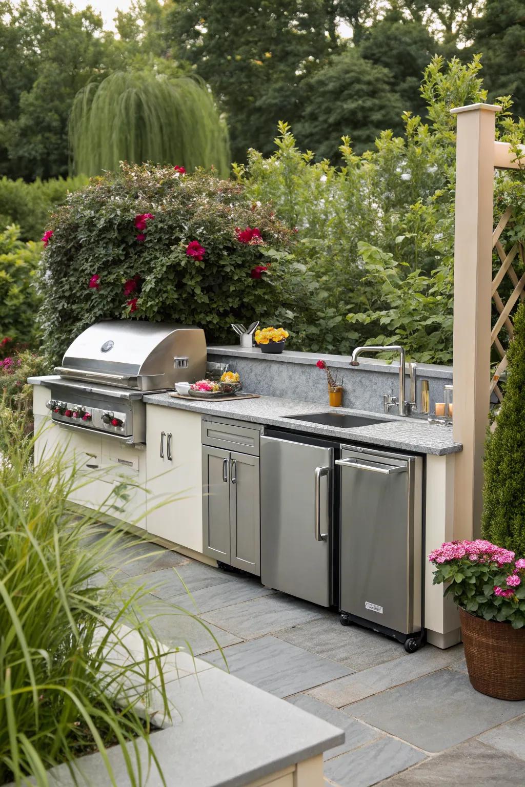 An outdoor kitchen offers convenience and a touch of luxury for any BBQ lover.