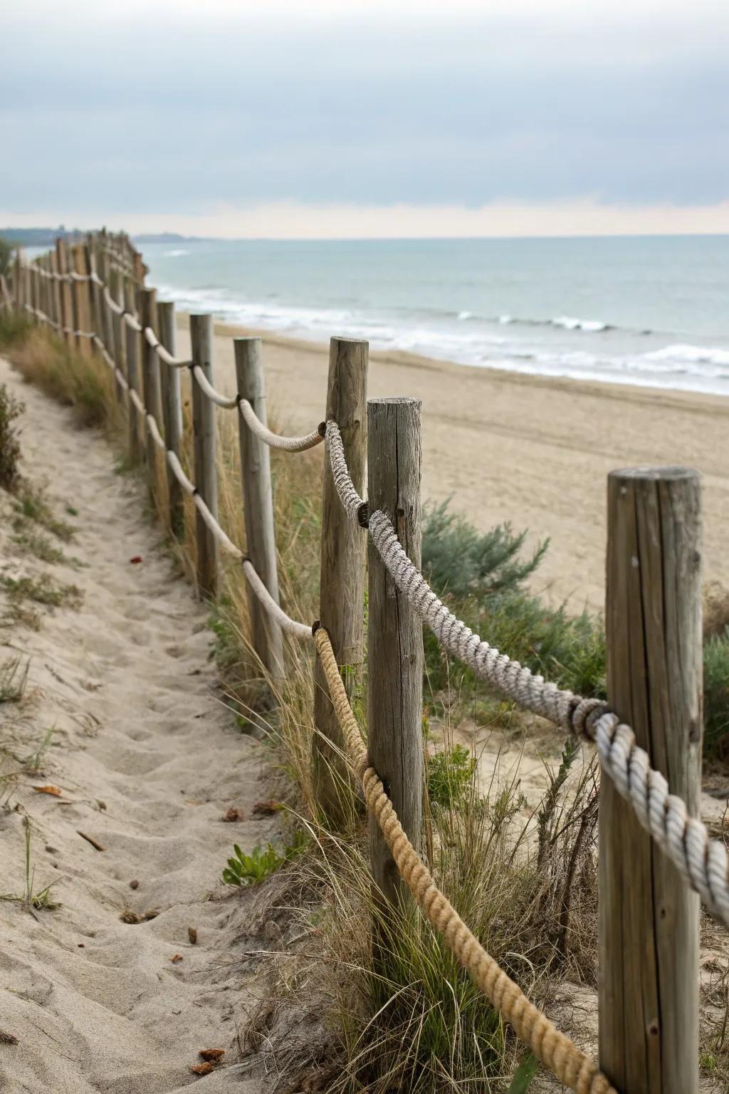 Nautical ropes and poles offer a simplistic yet striking beachside look.