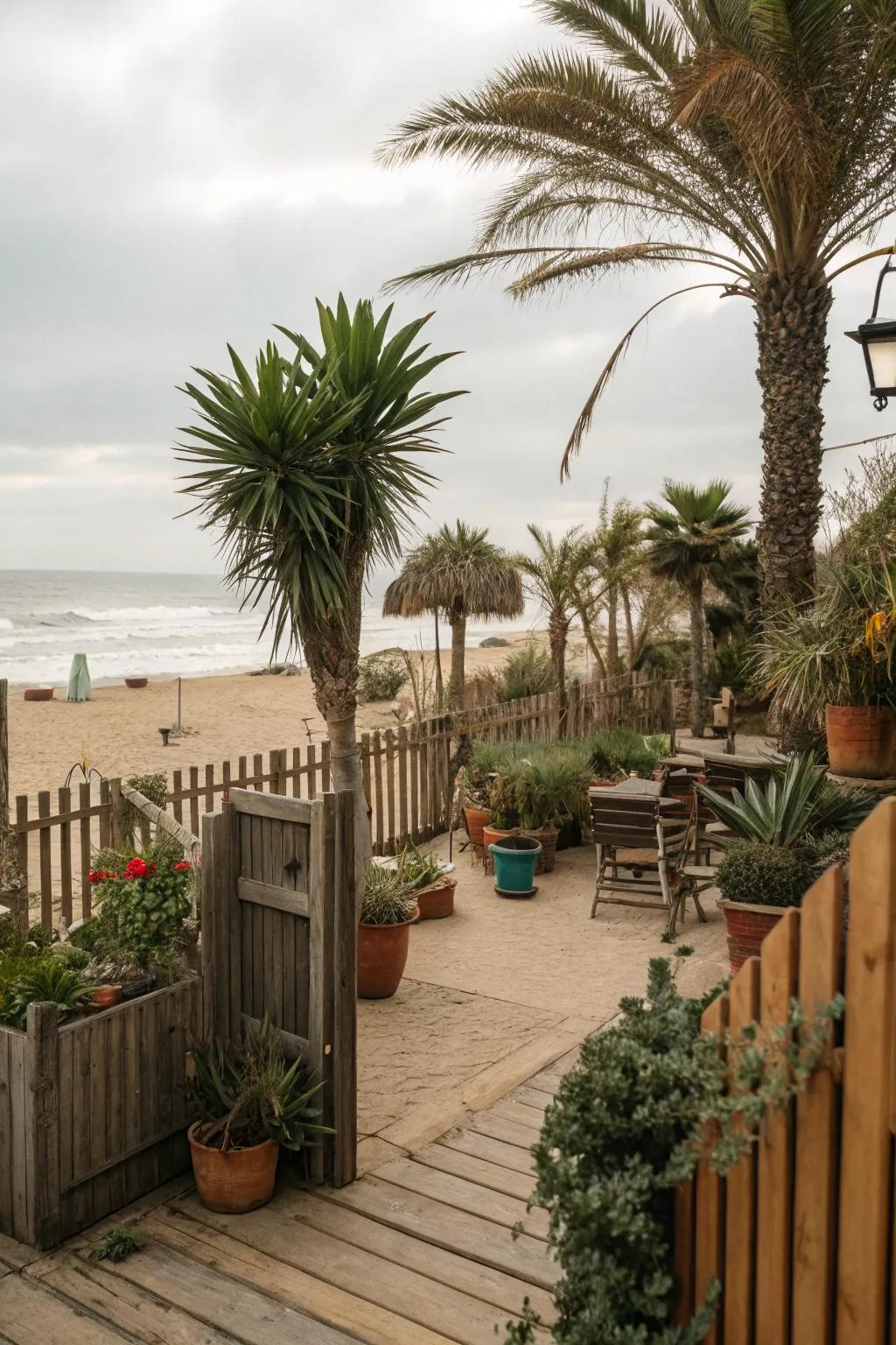 Lush greenery brings life and freshness to your beach patio.