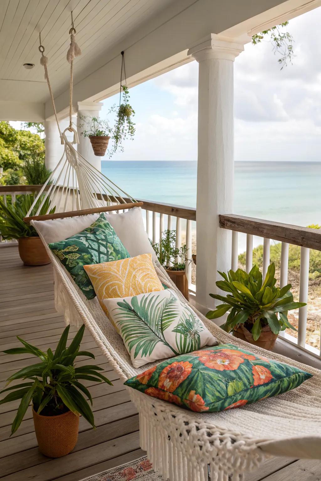 A hammock turns any porch into a serene escape.