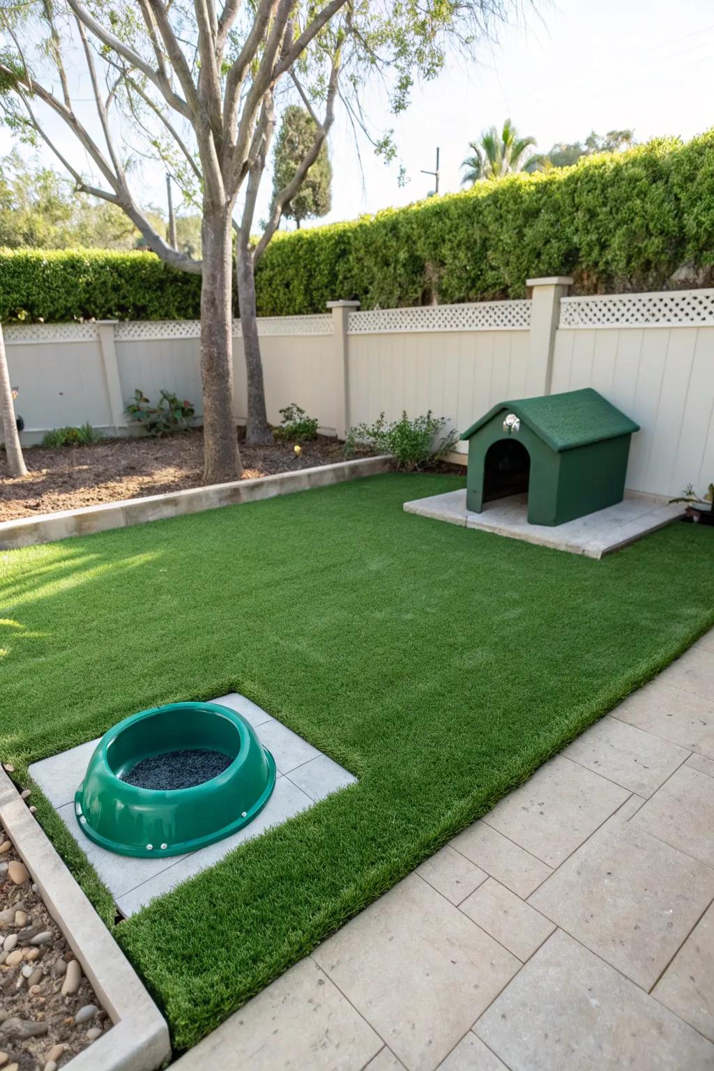 Artificial turf offers a soft surface while maintaining a clean look.