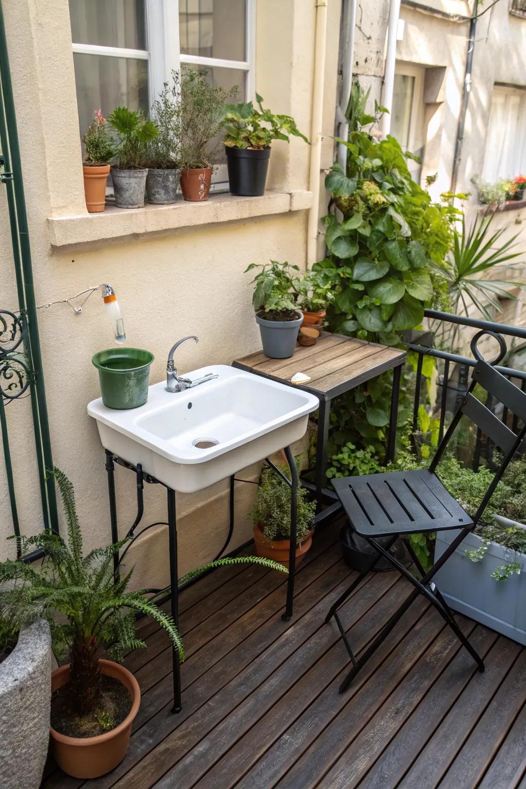 A foldable sink is ideal for maximizing space in small outdoor areas.