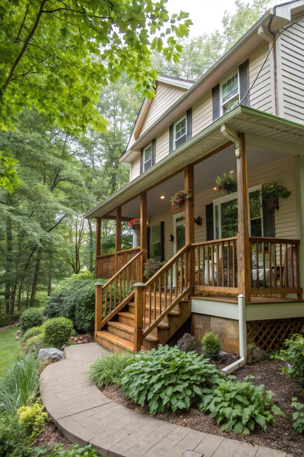 Wood accents bring warmth and style to your porch.