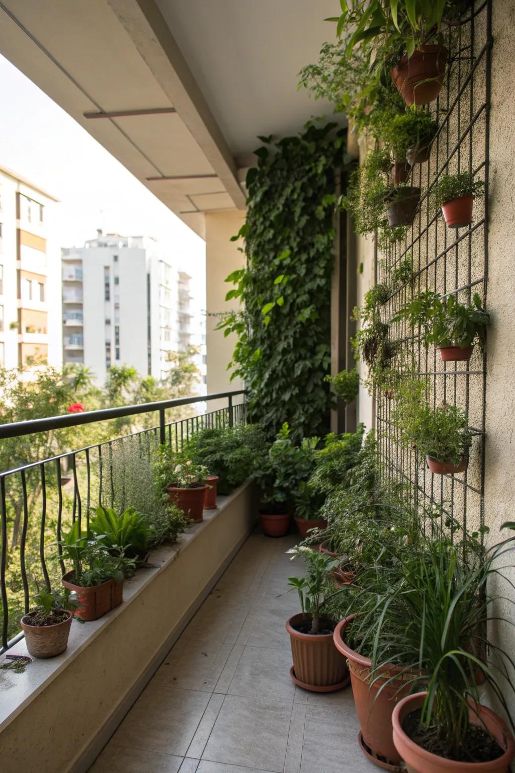 Transform your balcony into a green haven with plants and vertical gardens.