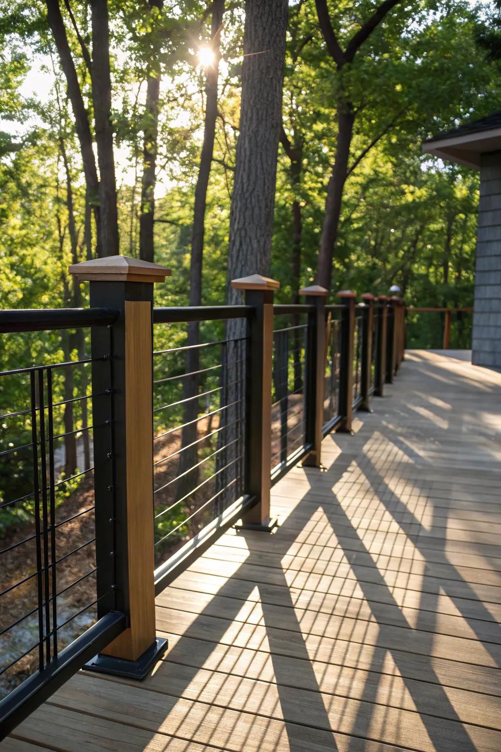 Black and wood elements create a beautiful contrast on this deck.