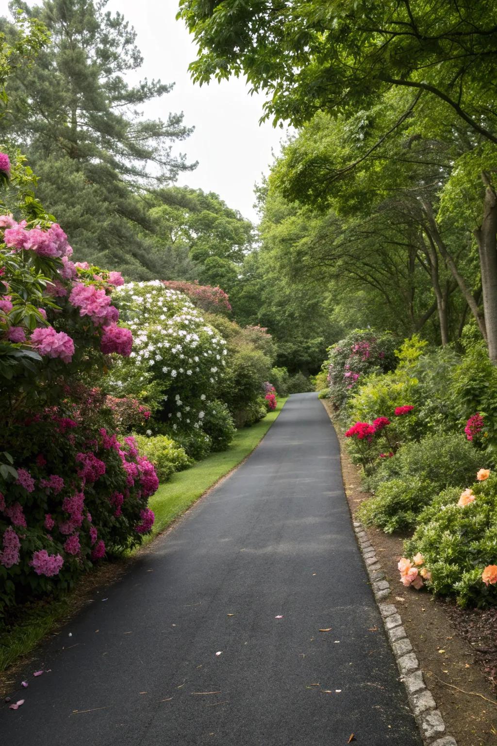 Create contrast with greenery and a black driveway.