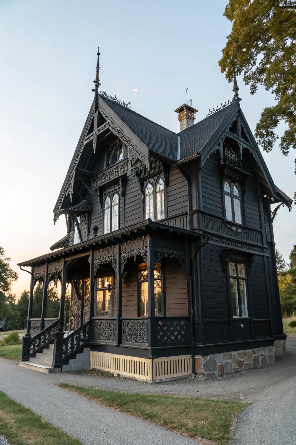 Traditional home enhanced with bold black paint.