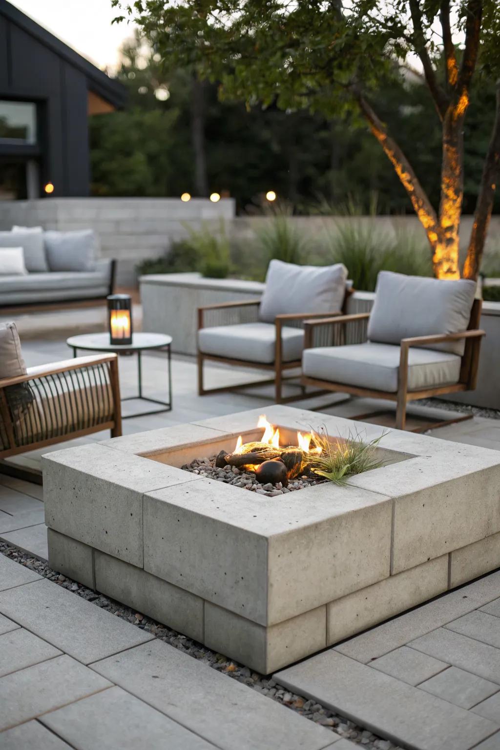 Sleek and modern square fire pit for a contemporary outdoor space.