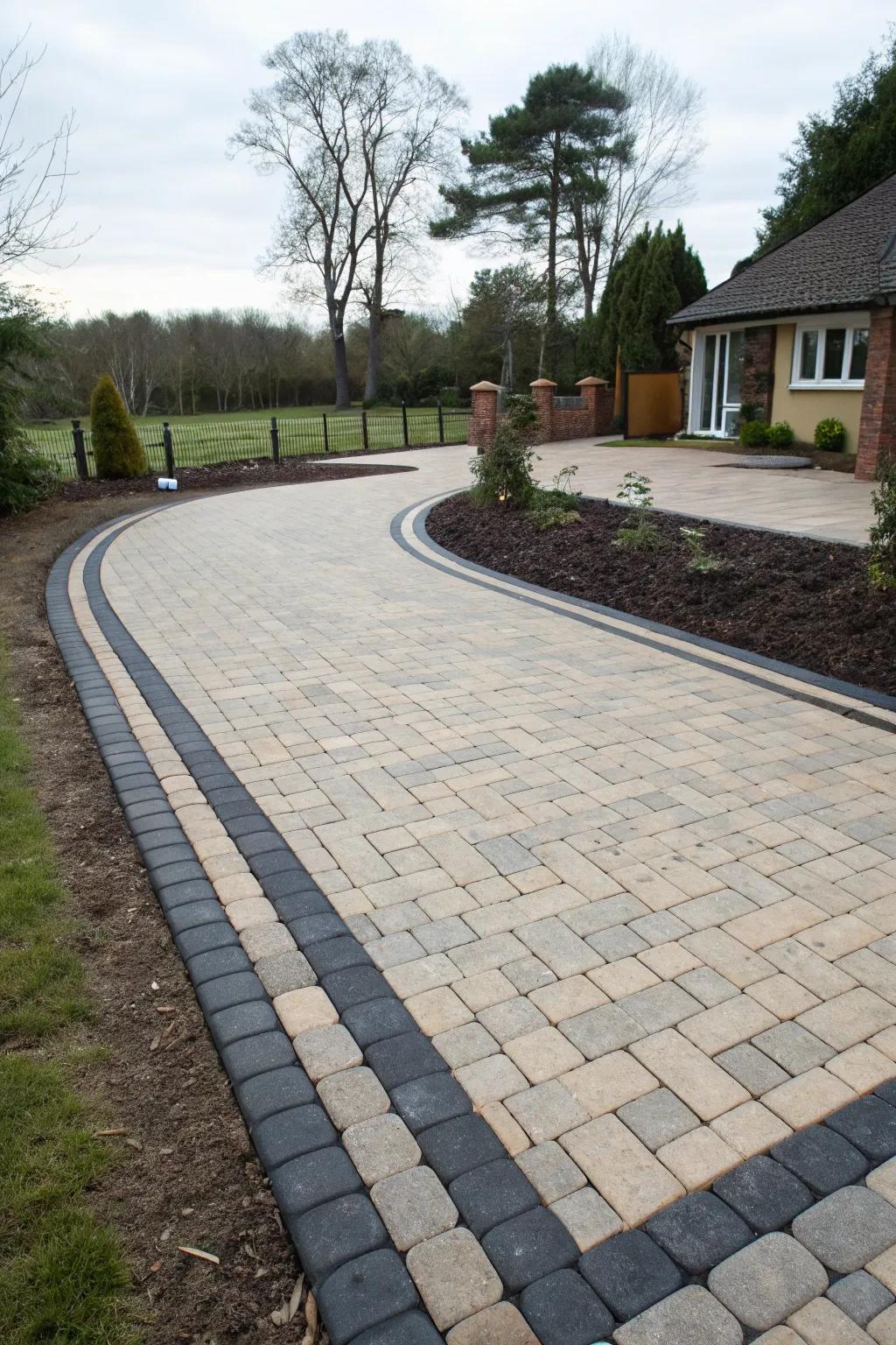 Driveway with bold, contrasting borders enhancing the overall design
