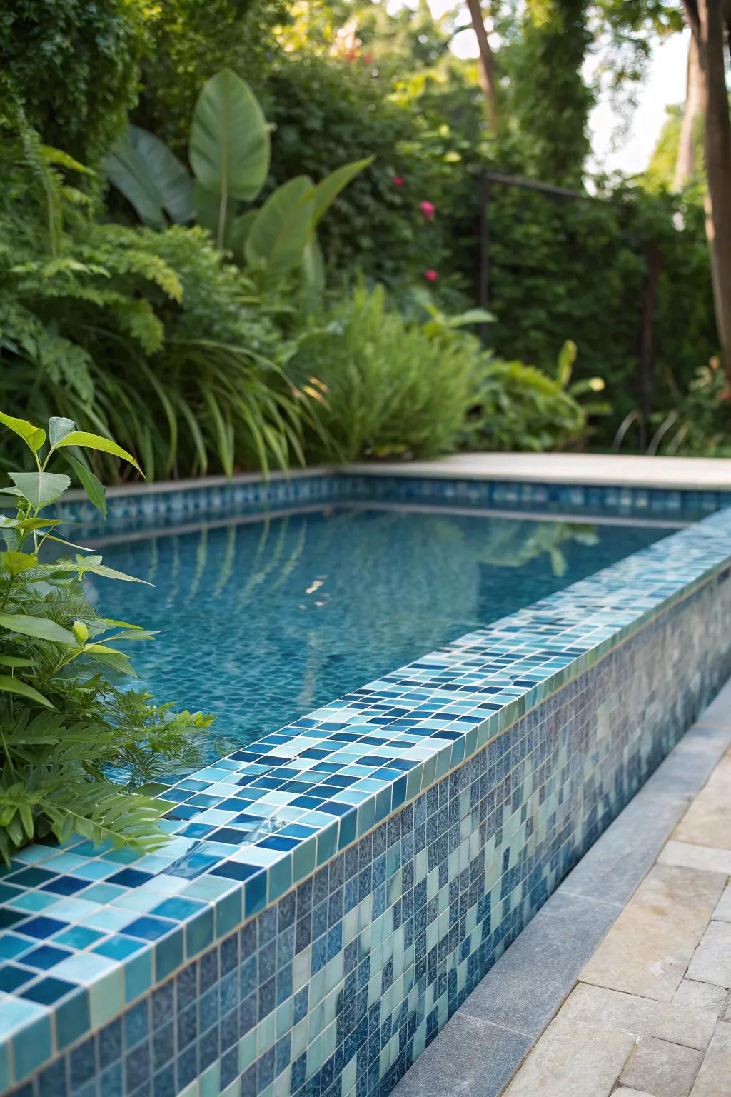 Create a mosaic masterpiece by mixing shades of blue tiles.