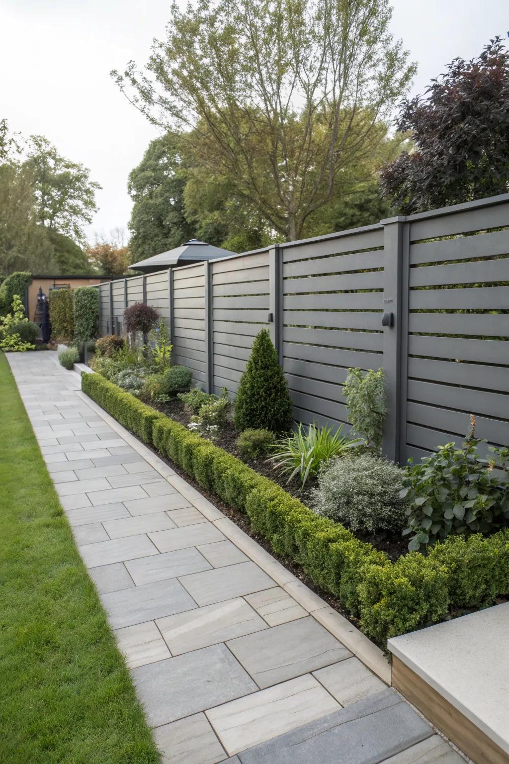 A sleek horizontal board fence for a modern touch.