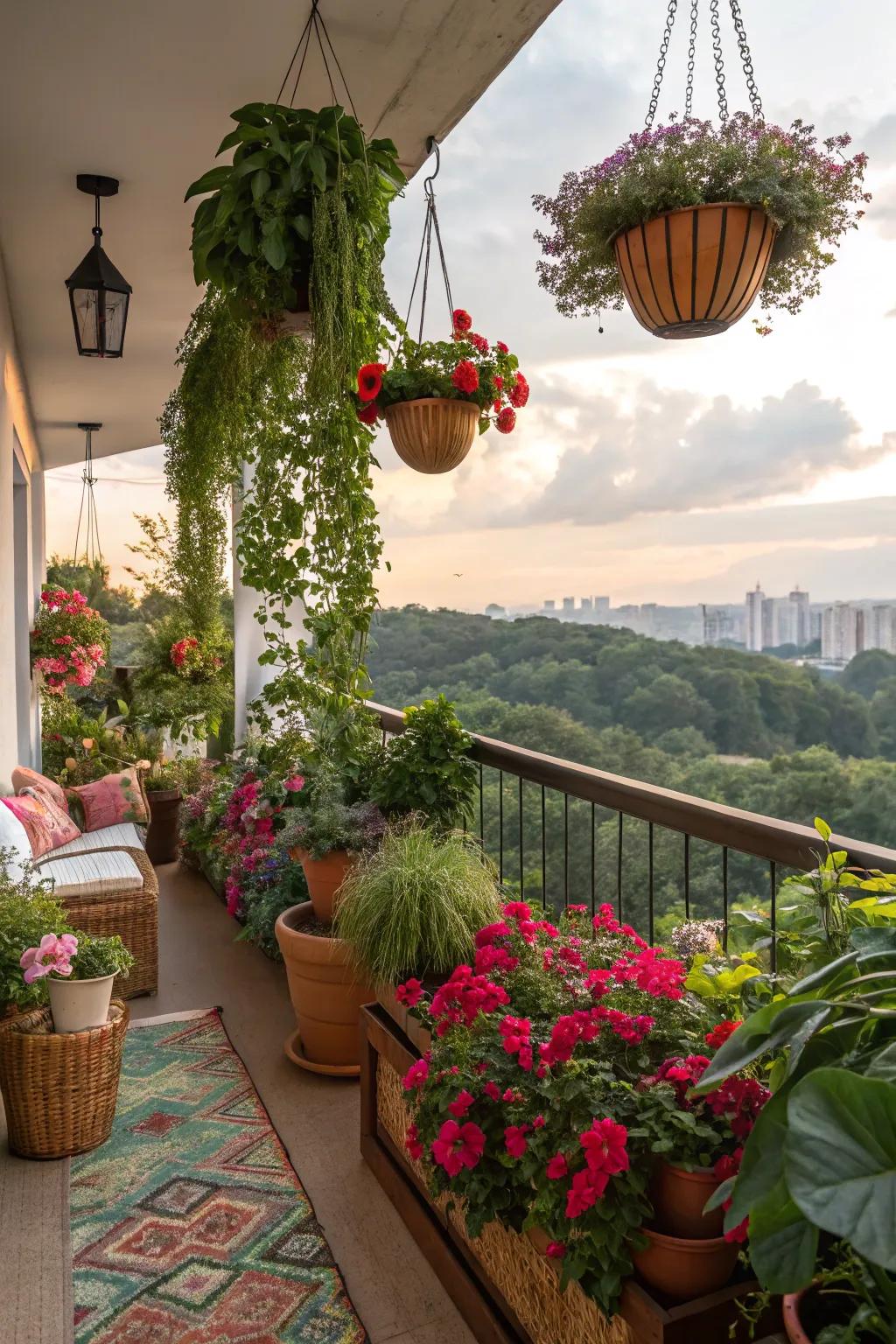 Transform your balcony into a green paradise with lush plants.