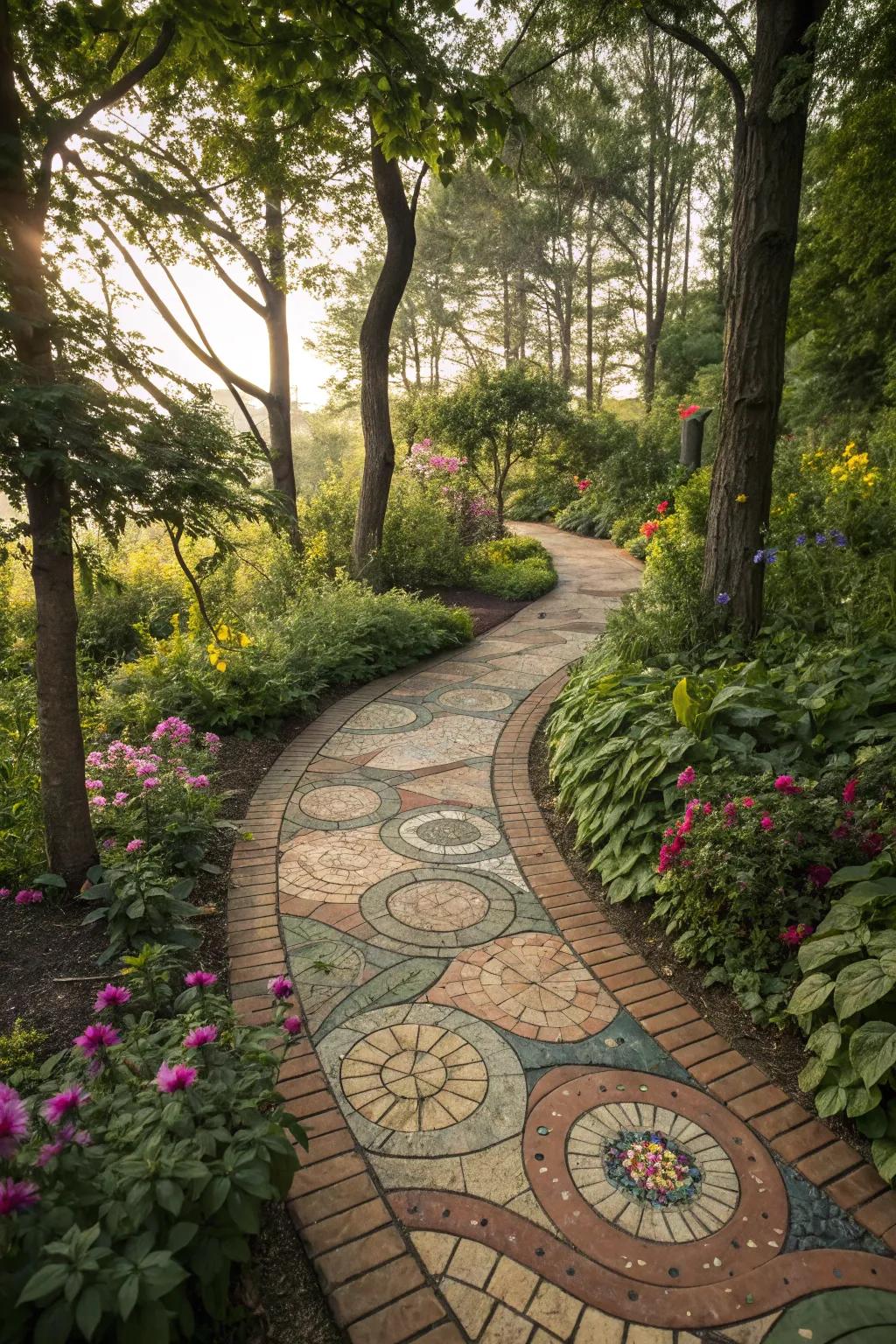 Colorful paver paths add charm and intrigue to any garden.
