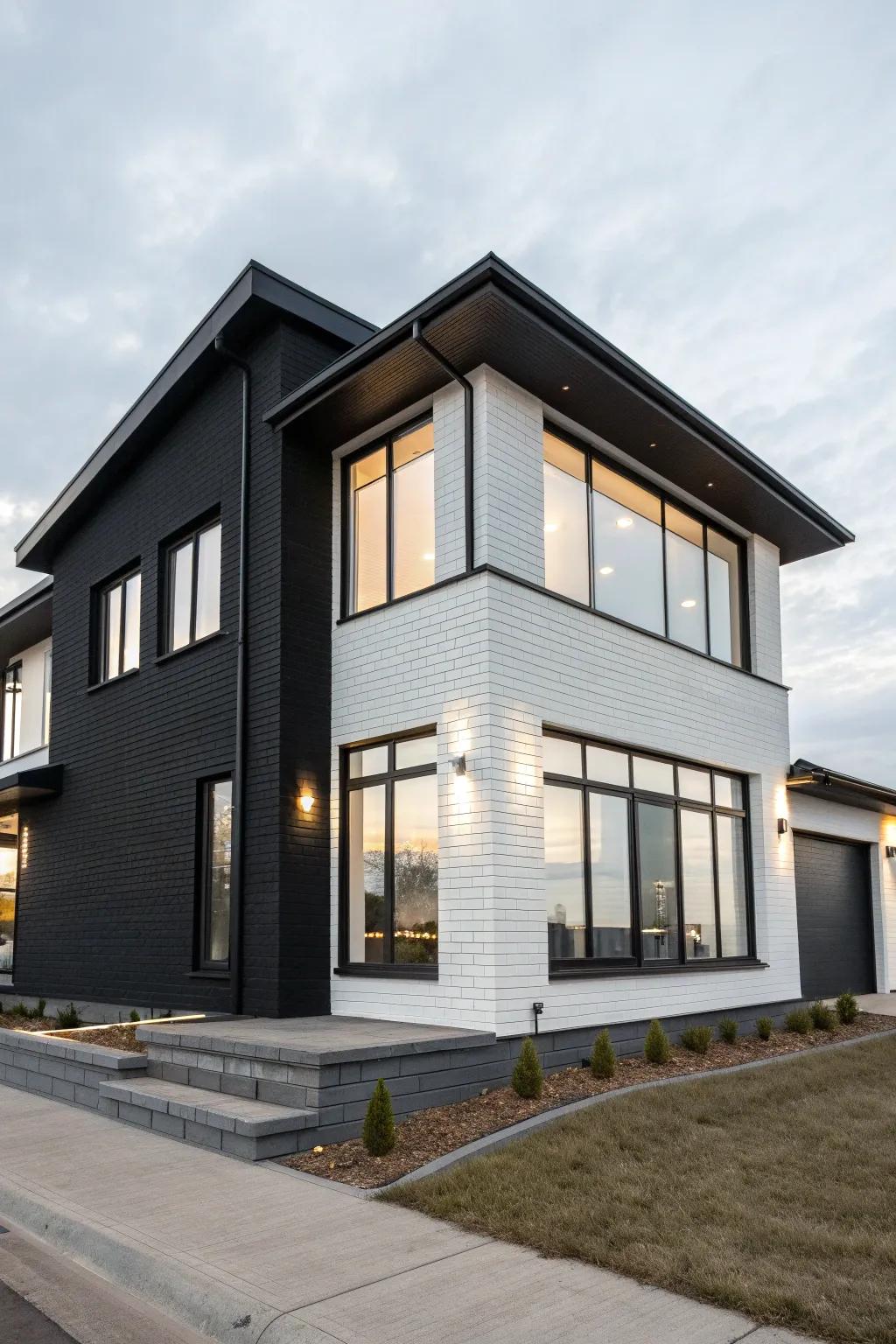 A bold combination of black brick and white siding for a modern touch.