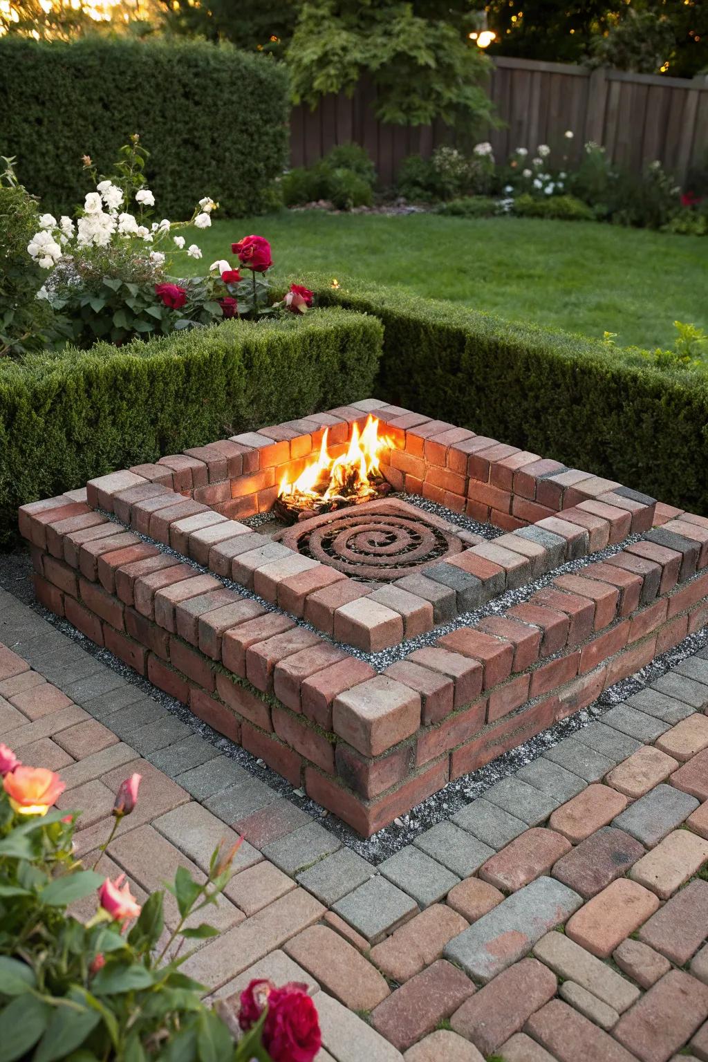 Modern elegance meets craftsmanship in this stunning square brick fire pit design.