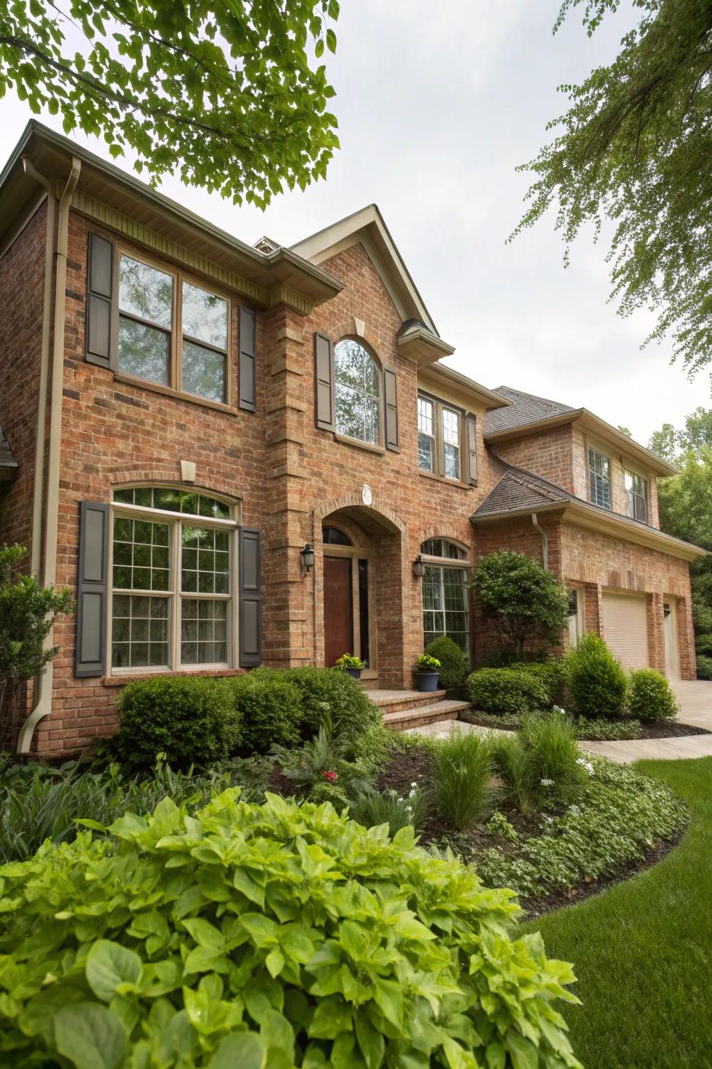 Stone accents bring texture and sophistication to a brick facade.