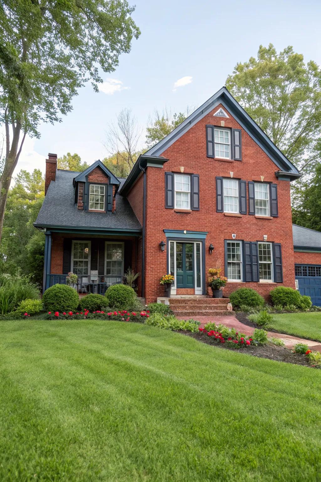 Bold trim colors can dramatically enhance your brick home's curb appeal.