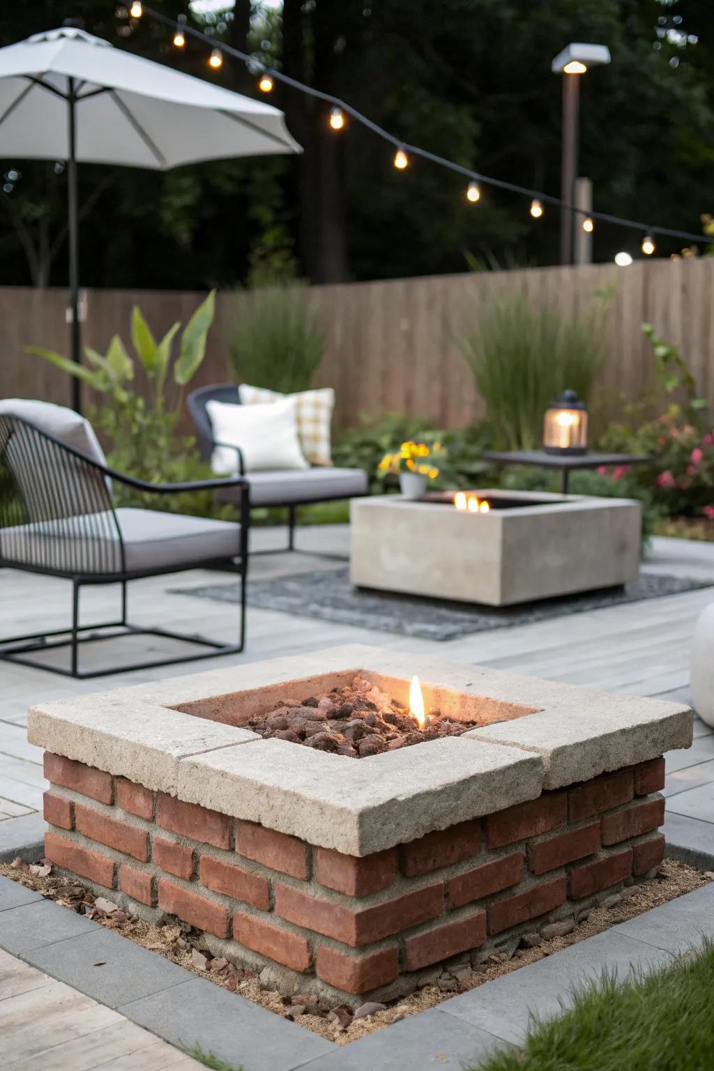 A modern minimalist fire pit brings a sleek touch to your patio.