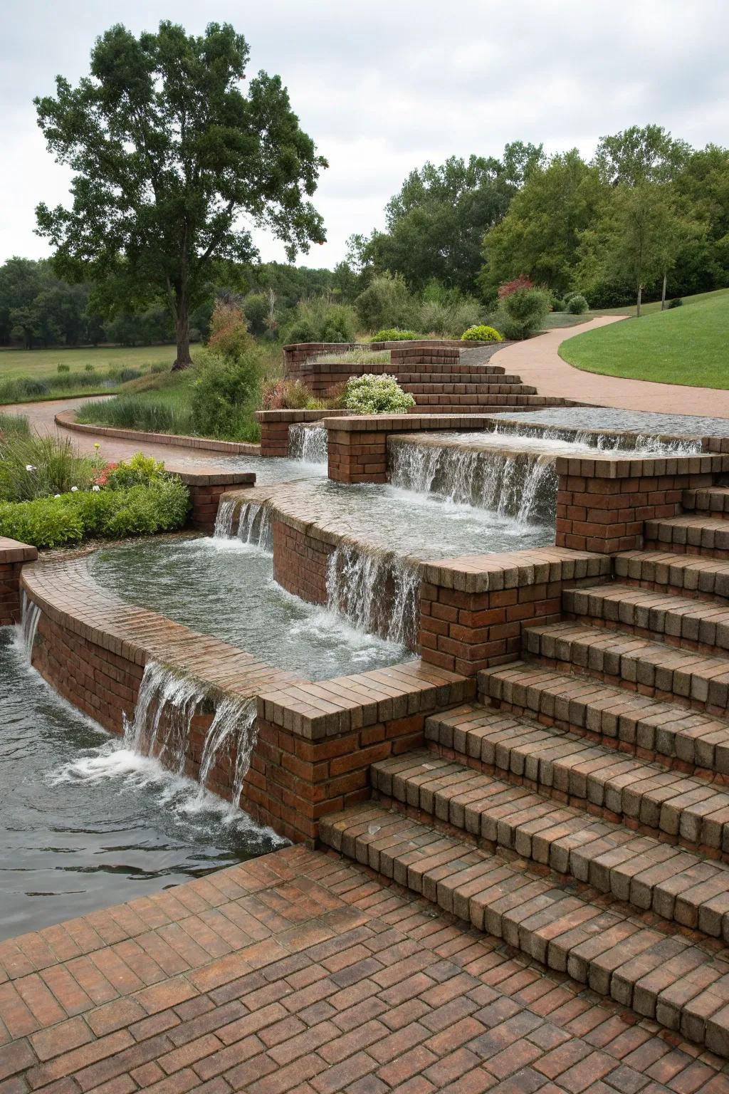 Create a dramatic effect with a tiered brick waterfall.
