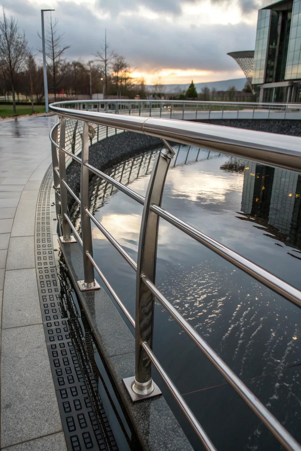 Minimalist metal railings add a touch of elegance to a modern bridge.