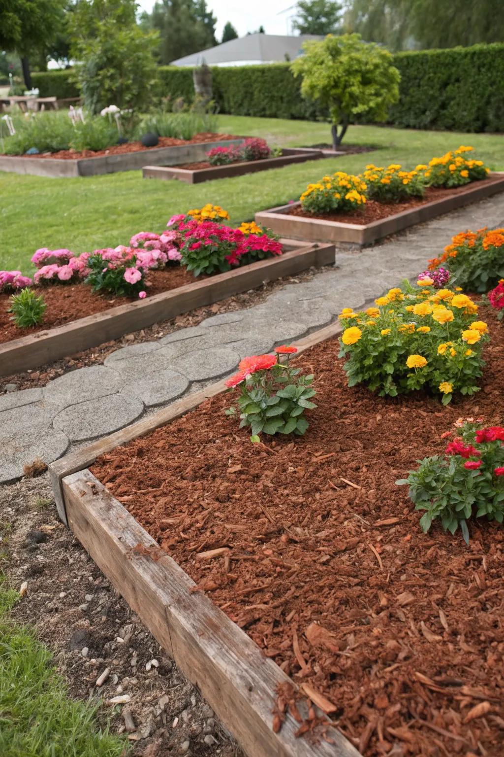 Mulch not only beautifies your garden but also helps in moisture retention.