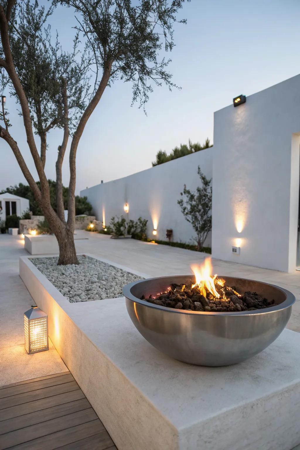 Embrace modernity with a sleek metal fire pit.
