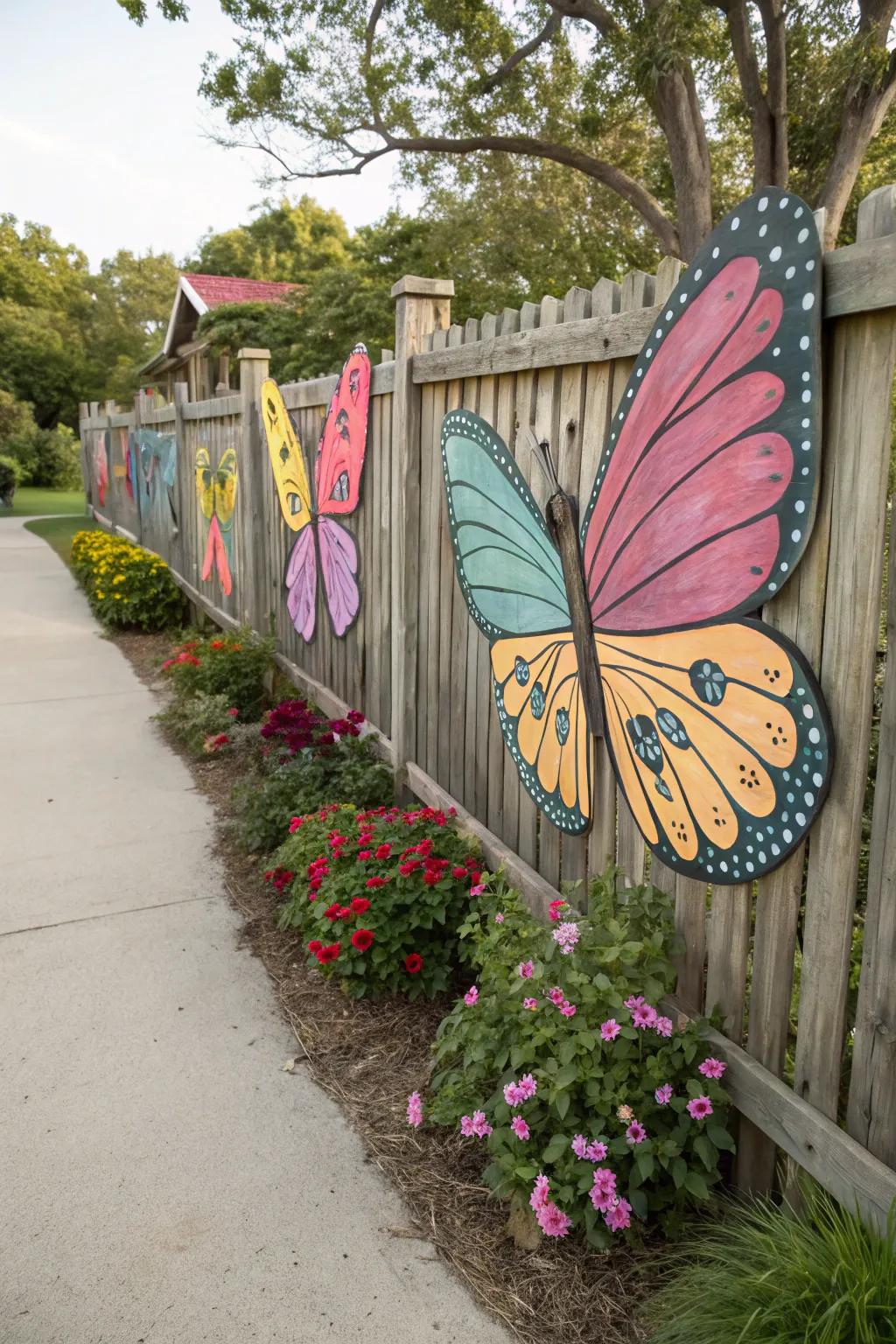 Enhance your fence with stunning butterfly wall art.