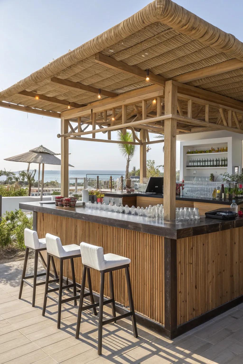 A stylish poolside bar for entertaining.
