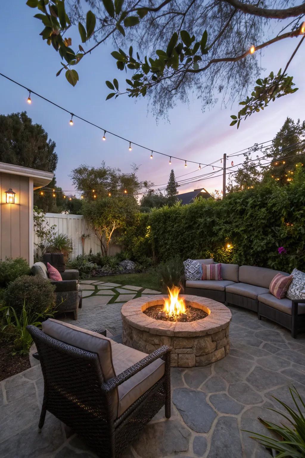 A cozy fire pit setup for memorable evenings under the stars.