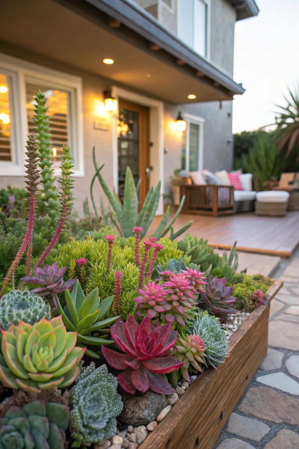 A stunning succulent garden with a variety of shapes and colors.