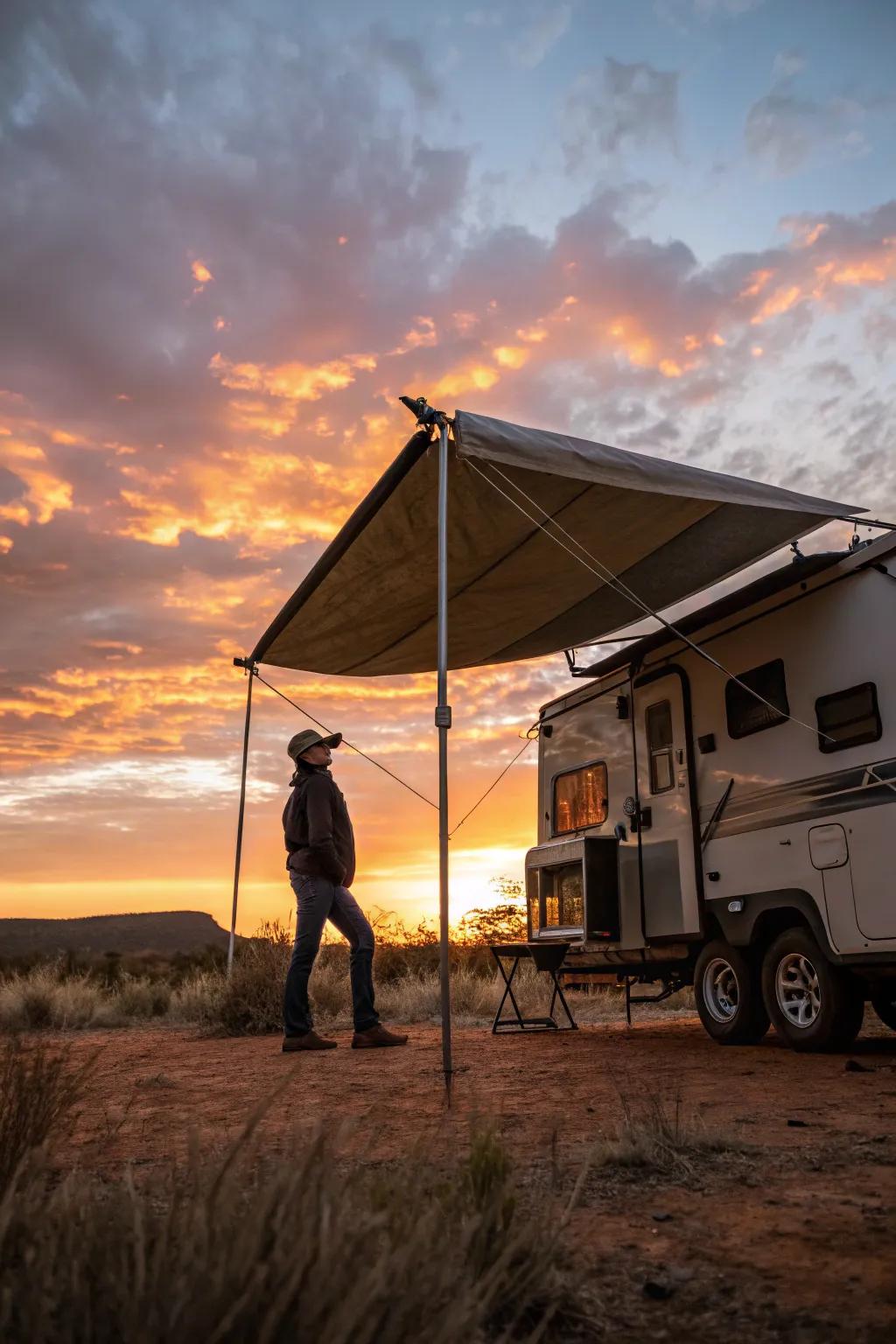 Craft your own awning with a tarp and poles.