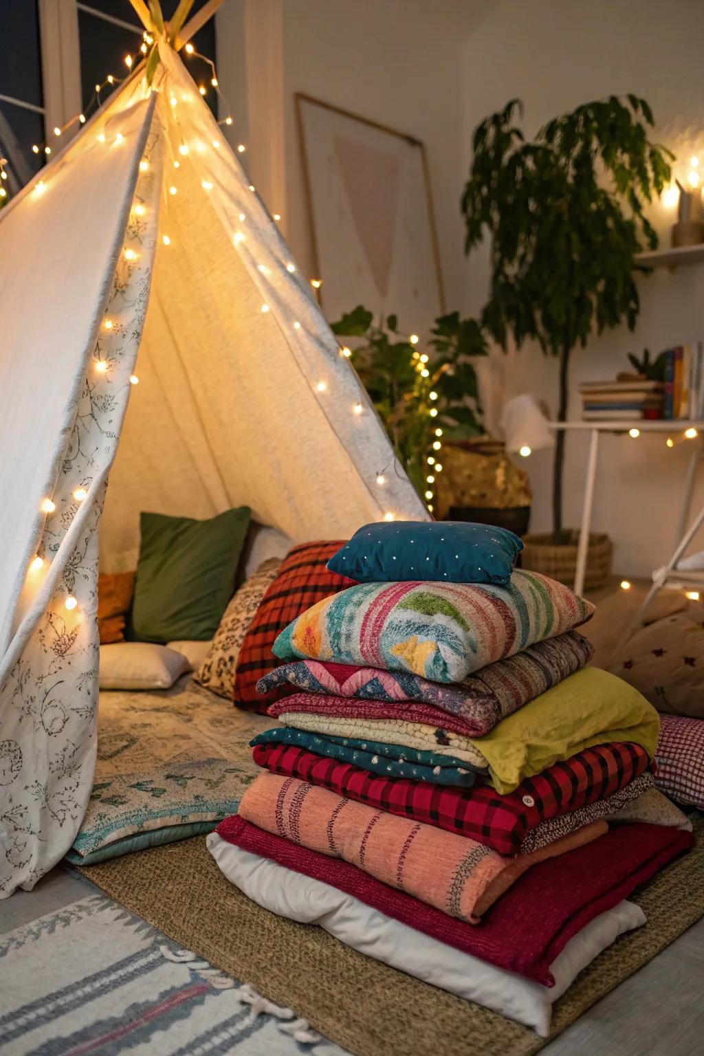 Make it snug with layers of blankets and cushions.