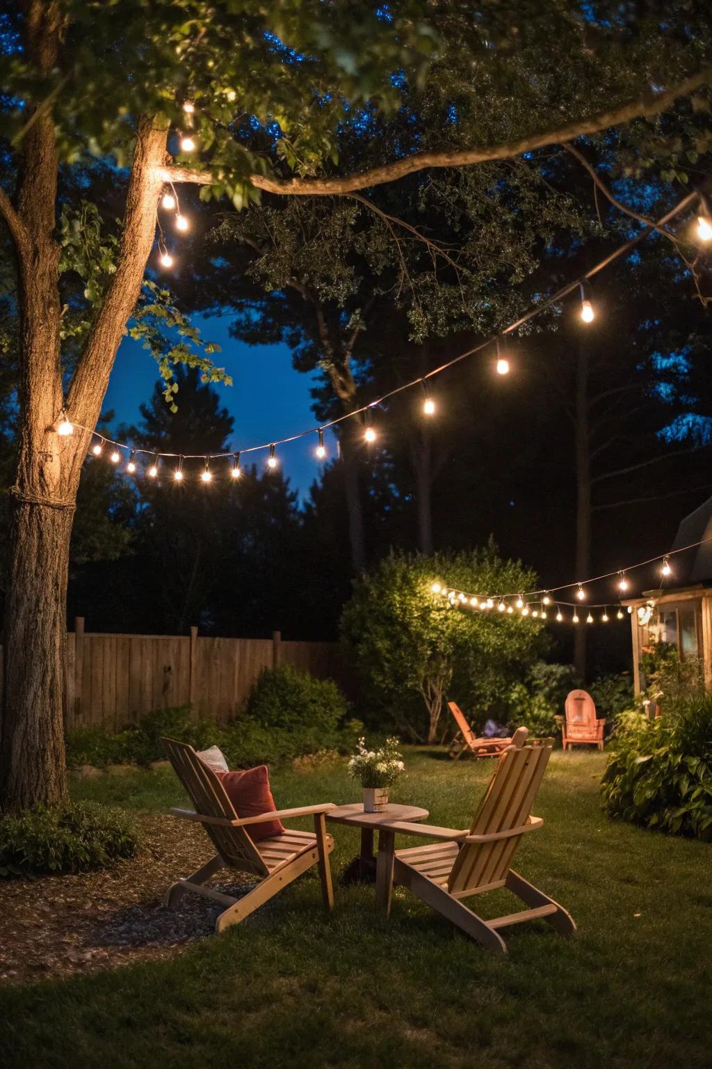 String lights create a magical glow for your backyard campout.