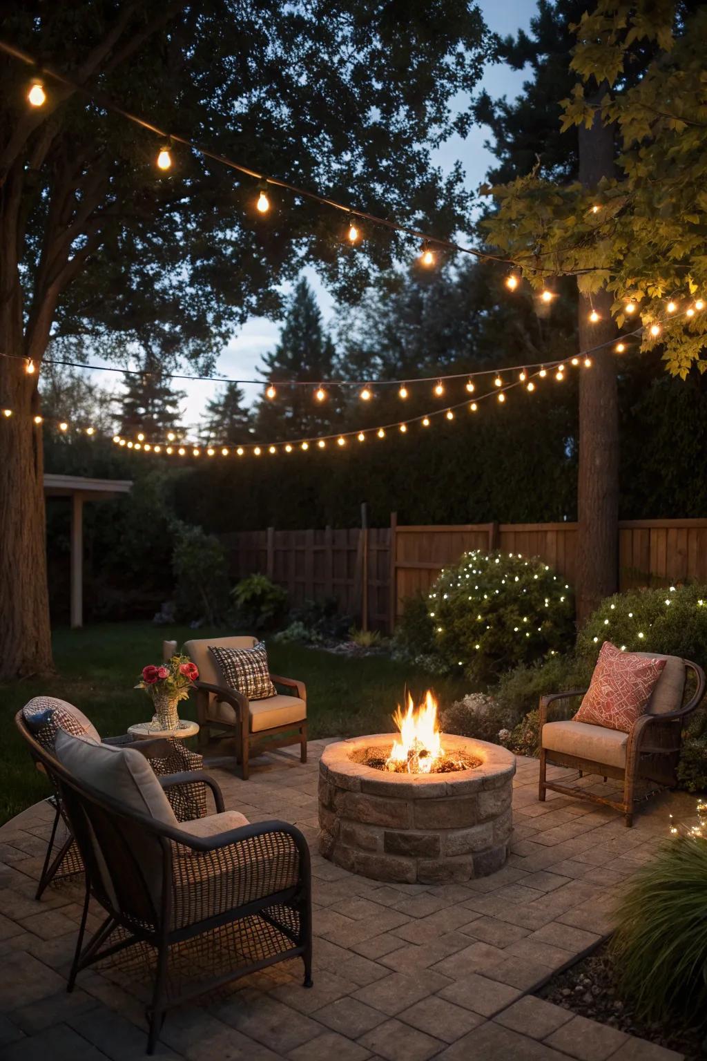 A cozy fire pit perfect for evening conversations and marshmallow roasting.