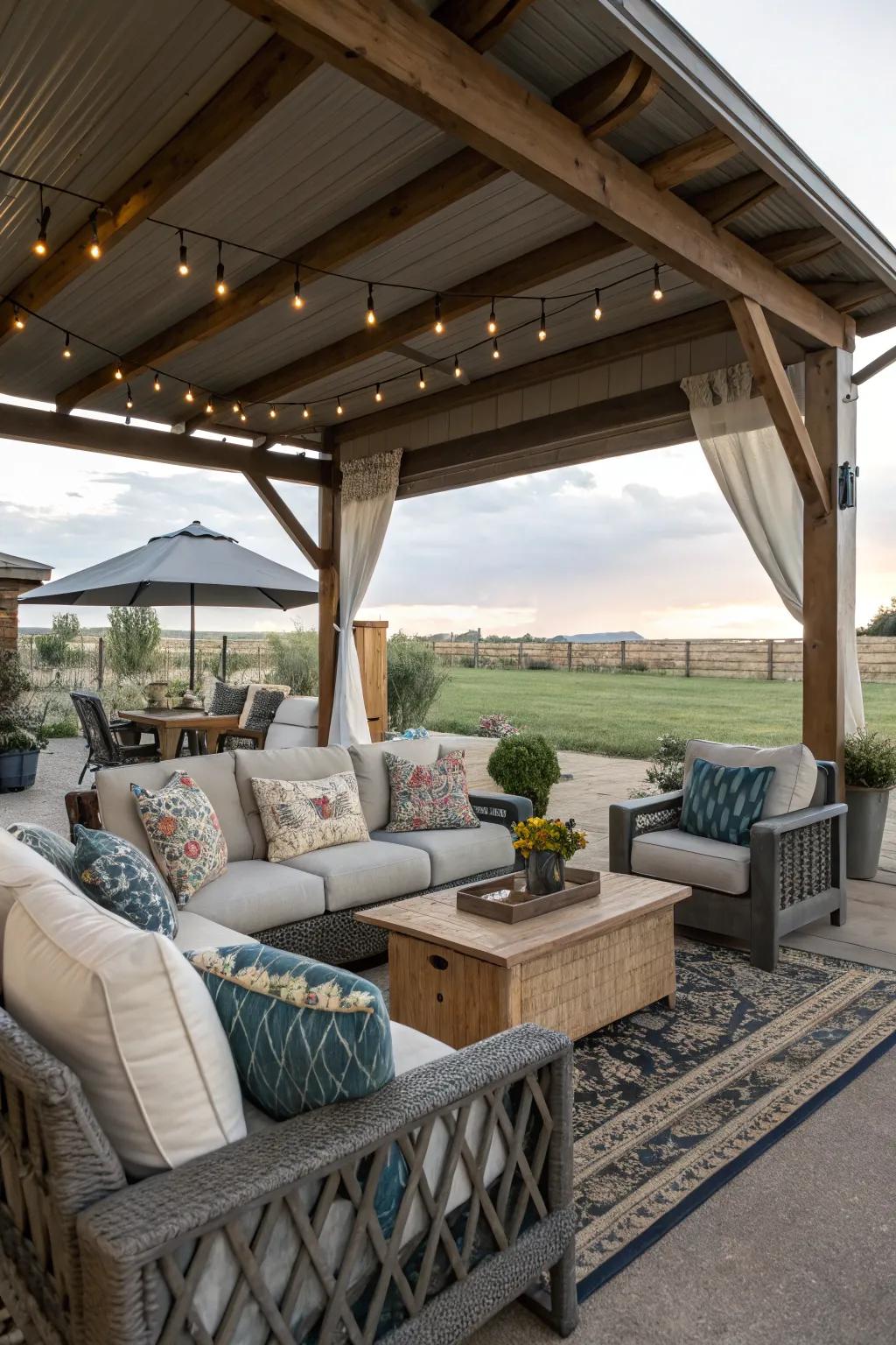Bring the comfort of your living room outside with cozy seating.