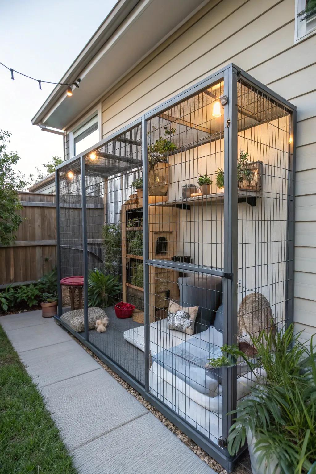 A safe outdoor haven for cats to enjoy fresh air and sunshine.