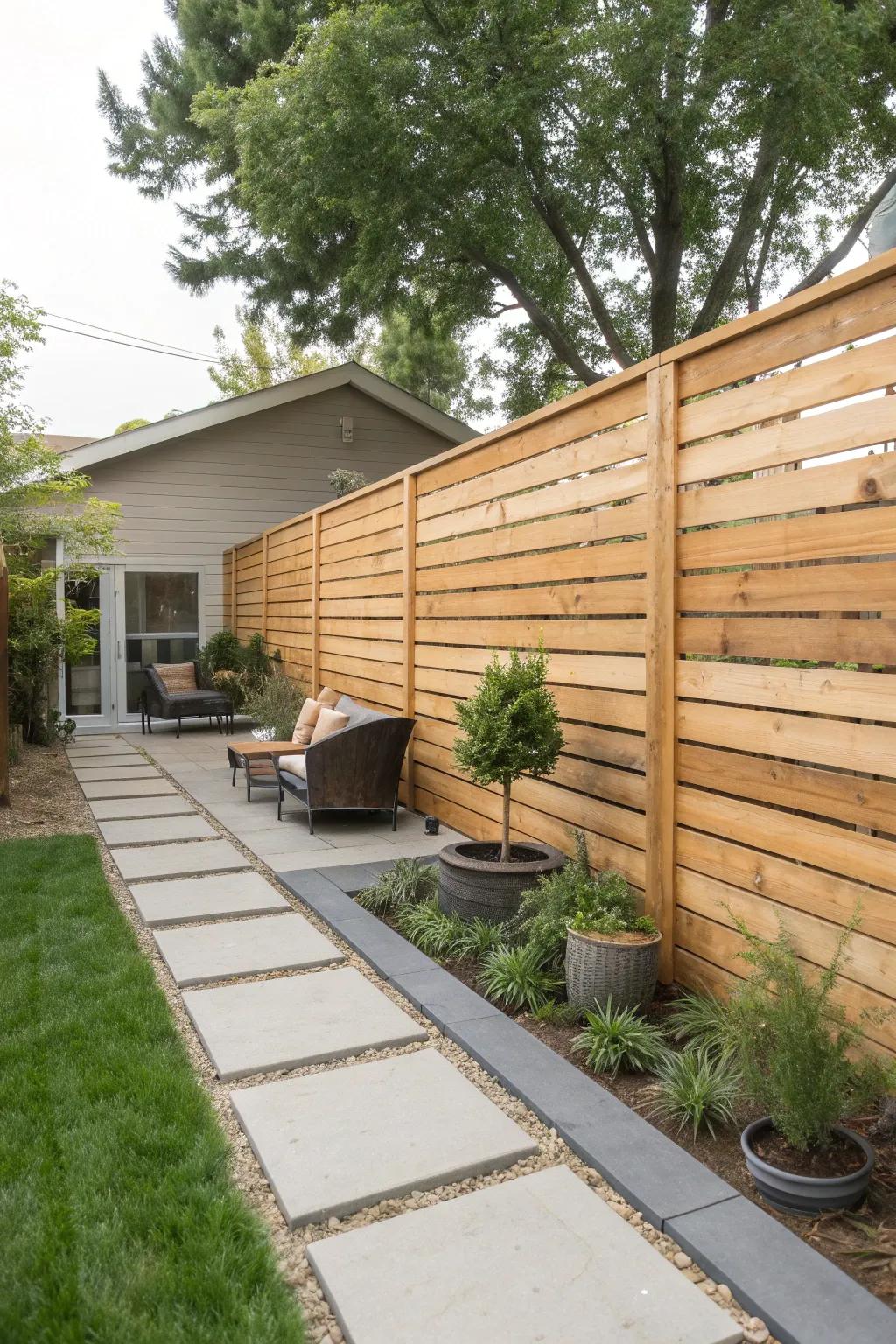 Sleek horizontal cedar fence for a contemporary look.