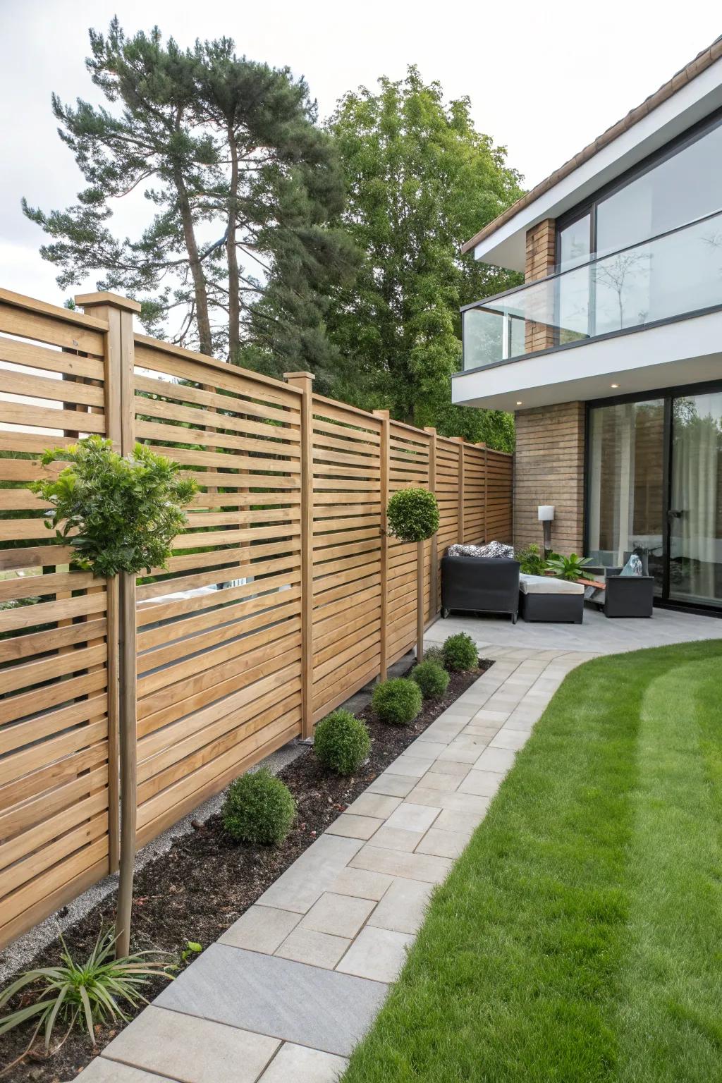 Modern horizontal slats bring a sleek vibe to any backyard.