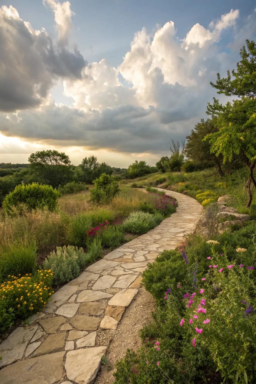 Stone pathways add structure and charm to your garden.