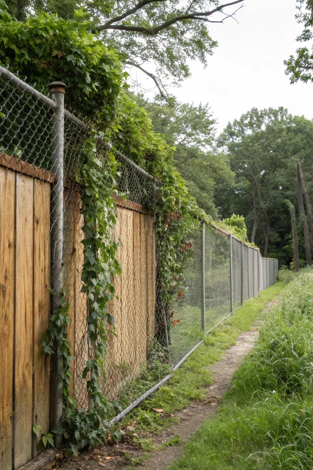 Create a cozy, rustic feel with wooden panels on your fence.