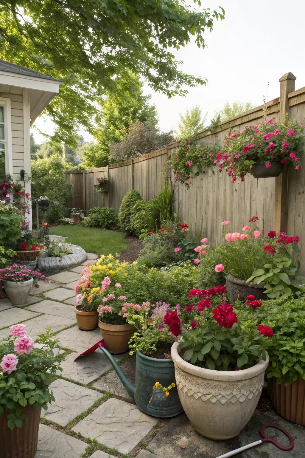 Potted plants bring life and color to any backyard.