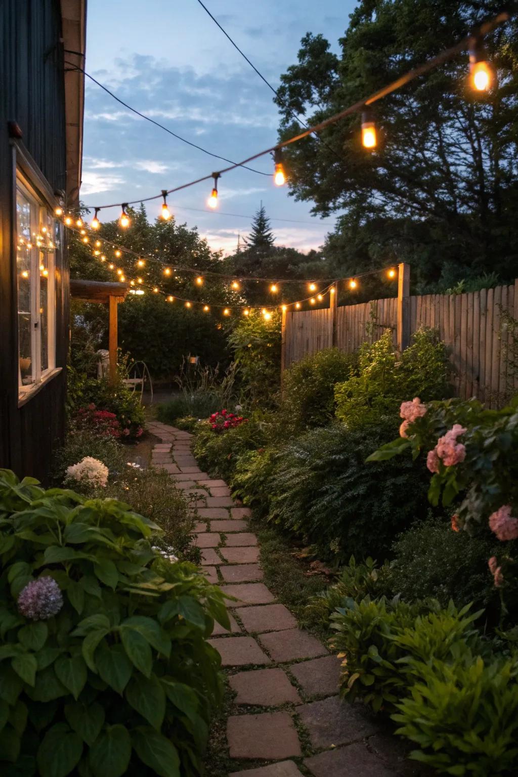 Enchanting string lights add a magical touch to any garden.