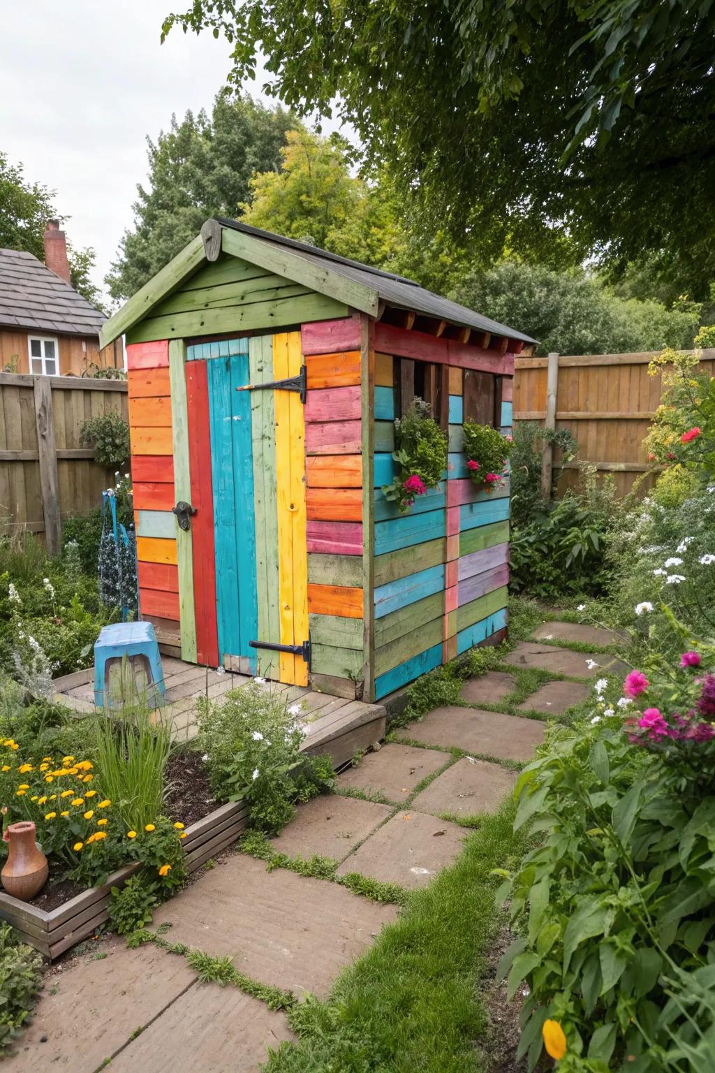 Pallets make for a vibrant and cost-effective shed solution.