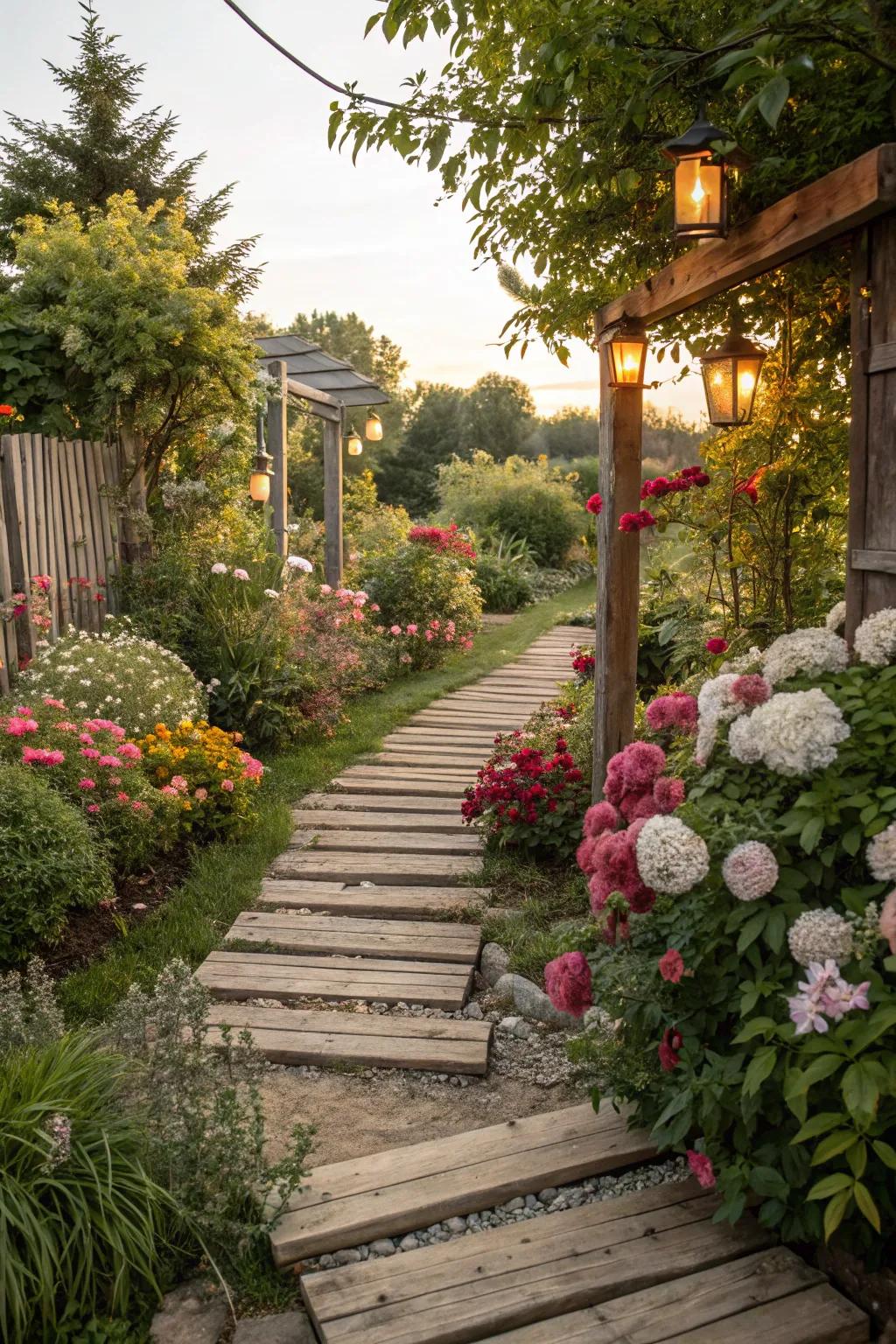 Reclaimed wood planks bring warmth and character to your garden.