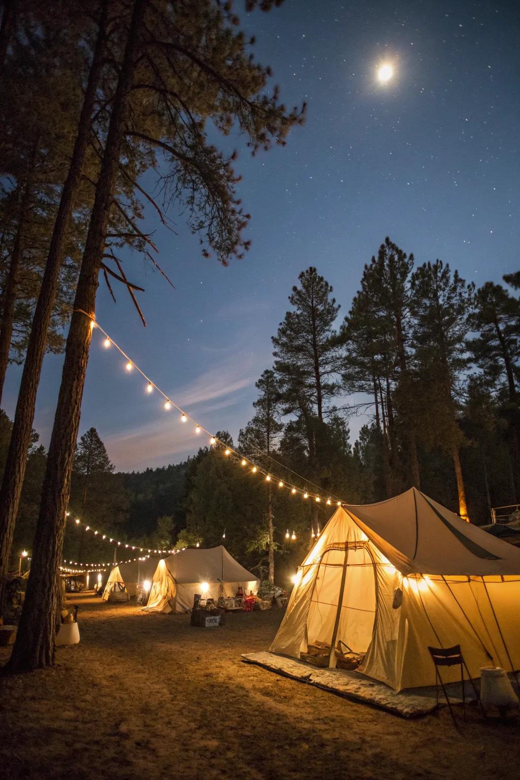 String lights create a cozy and festive glow at night.